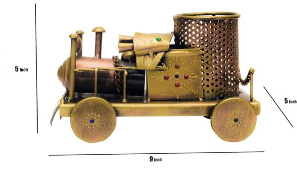 Golden Color Antique Look Iron Train Engine- Pen Holder - Image 3