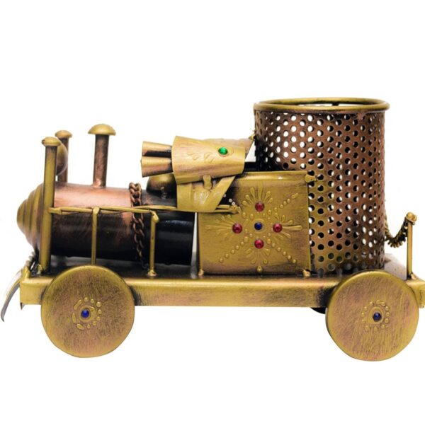 Golden Color Antique Look Iron Train Engine- Pen Holder